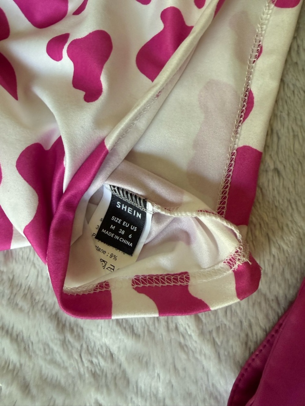 SHEIN Hot Pink Faux Leather Mini Skirt and Cow Print Top - Picture 3 of 3